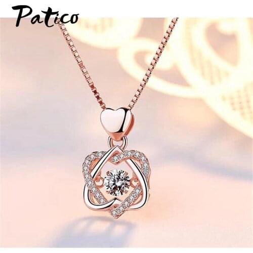 Heart Austrian Crystal 925 Sterling Silver Pendant Charm Zircon Necklaces For Women Valentines Day Gift Wedding Party Jewelry