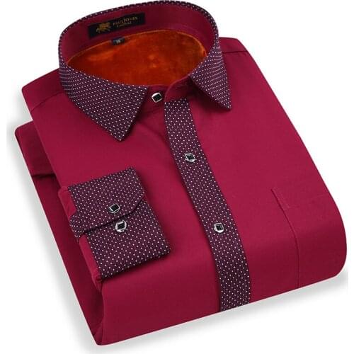 Winter Long Sleeve Mens Thick Warm Velvet Dress Shirt Casual Male Clothing