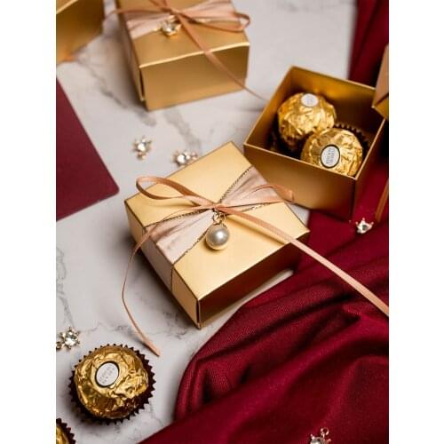 20Pcs/Lot Gold Gift Box Luxury Square Wedding Candy Box Packaging Gift Boxes Baby Shower Birthday Party Favors Supplies