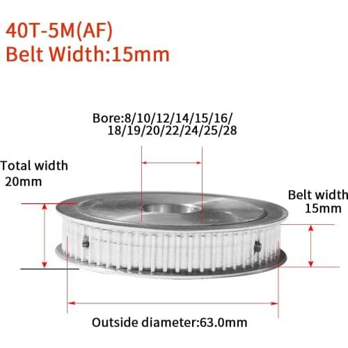 40Teeth HTD5M Synchronous Timing Pulley Bore 8/10/12/14/15/16/18/19/20/22/24/25/28mm for Width=15mm KeywayTiming Pulley AF 5M40T