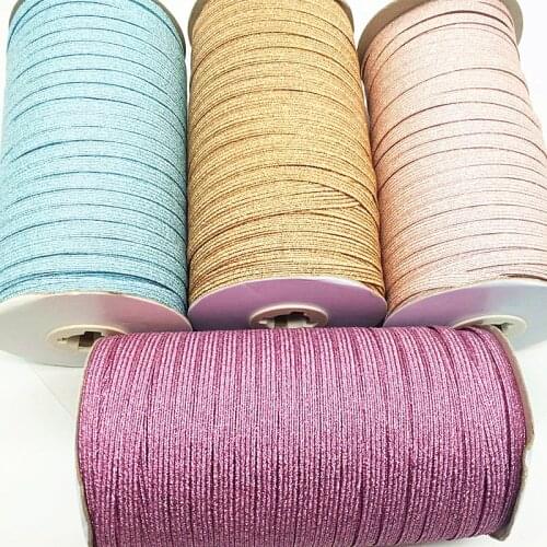 1roll 6mm Gliiter Gold Silver Pink Colorfull Elastic Sewing Elastic Band Fiat Rubber Band Waist Band Stretch Rope Elastic Ribbon