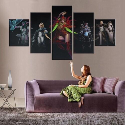 5pcs A Collection of Characters World of Warcraft HD Game Art Wall Pictures Canvas Painting for Bedroom Wall Decor Framework Ar