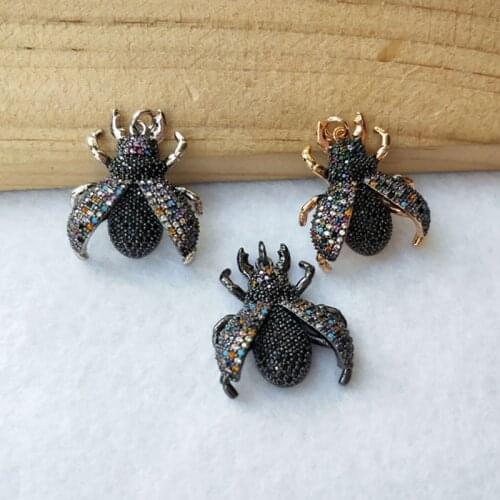 6 Pieces Mix Color Micro Pave CZ zircon Lucanidae Insect charm Pendant women Jewelry Findings DIY necklace making PD907