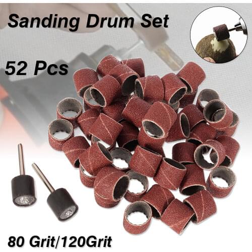 52pcs/Set Sanding Drum 50pcs 1/2 Inch Sanding For Band And 2pcs Rubber Mandrels Great For Carving Etching Grinding Etc
