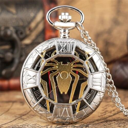 Gold Hollow Spider Design Quartz Pocket Watch Silver Half Hunter Pendant Necklace Clock Best Gifts Boys Men Women New 2019