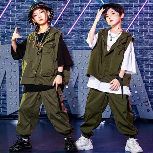 Kids Hip Hop Clothing Stage Outfits Hoodie Sleeveless Jacket Streetwear Tactical Cargo Pants For Girl Boy Dance Costume Clothes
