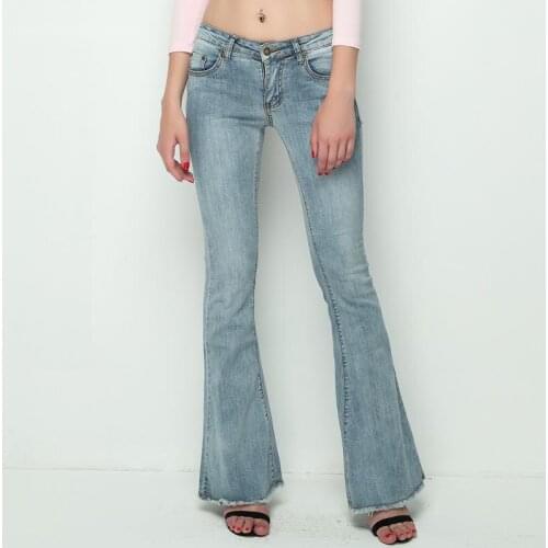 Vintage Low Waist Elastic Flare Jeans Women Retro Style Bell Bottom Skinny Jeans Female Dark Blue Wide Leg Denim Pants S882