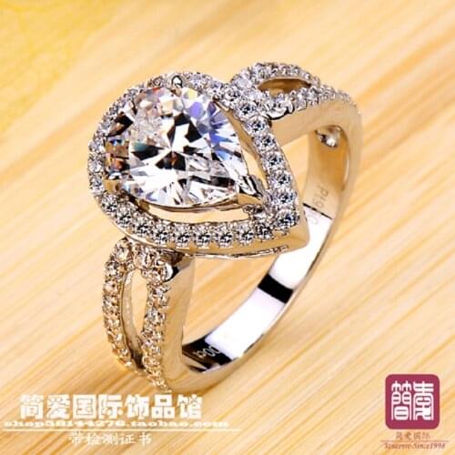 Luxury big heart shaped 1 Ct synthetic NSCD dianmond wedding rings sterling sliver jewelry engagement ring for women