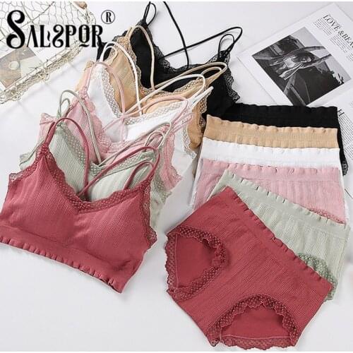 SALSPOR Sexy Underwear Set Women Lingerie Lace One Piece Cross Shoulder Straps Wireless Padded Bra Backless Bra Suit