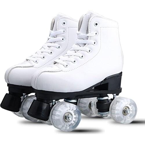 White Black Artificial Leather Double Line Roller Shoes Women Men Adult Two Line Skating Shoes Patines With PU 4 Wheels
