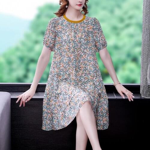 Summer Blue Floral Short Sleeve Midi Dresses 2021 Vintage 4XL Plus Size Beach Chiffon Dress Elegant Women Bodycon Party Vestidos