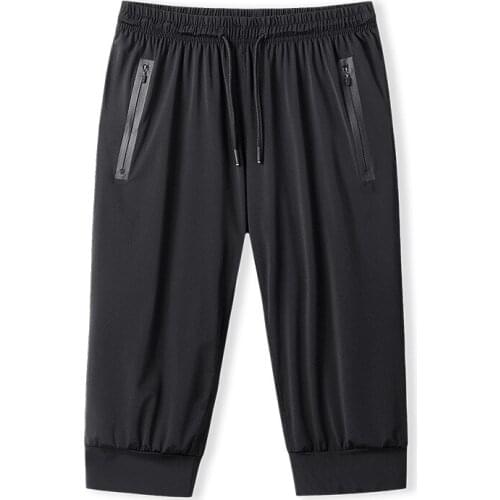 L-9XLnew men summer quick-drying cropped trousers male silk warp knitting ice calf-length pants mans sports pants breeches 9550