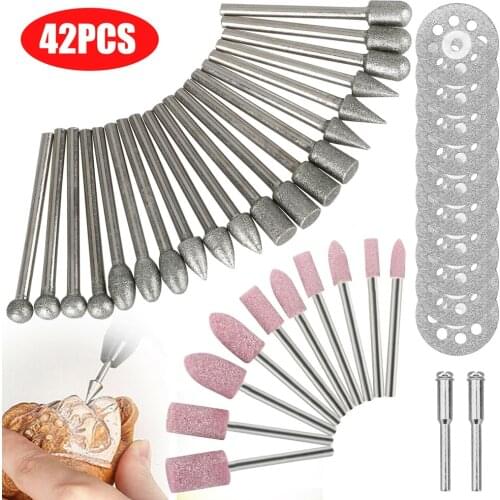 42pcs Diamond Rotary Bits Set Drill Bits Kit For Grinding Sanding Polishing Cutting Stone Tile Glass Disc Abrasive Tools