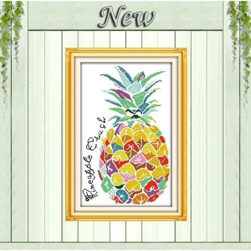Color pineapple cartoon fruits decor painting counted print on canvas DMC 14CT 11CT Cross Stitch Needlework Sets Embroidery kits