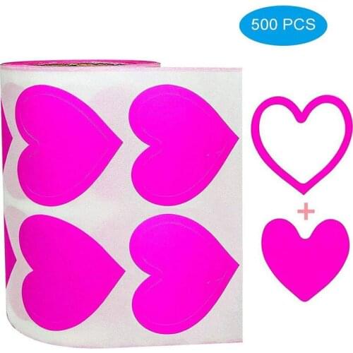 3-Way Pink Love Heart Stickers,Removable Perforated Self Adhesive Hearts Shape Labels - & Gift Wrappings (1.5",500 PCS/Roll)