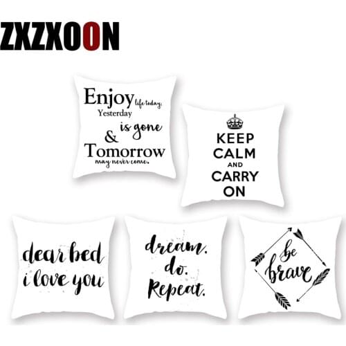 Black White Polyester Keep Calm Letter Polyester Sofa Home Decor Cushion Cover for Living Room Pillowcase 45x45cm