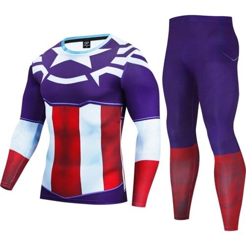 New Compression Mens Sports Suits Quick Dry Running sets 3D Gedrukt Lange Mouwen Compressie Shirts Leggings Broek Pak