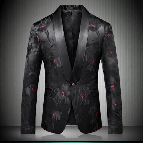 2021 New Arrival Mens Wedding Blazers Slim Fit Top Quality Black Print blazer homme Korean Casual Married Party Jacket american