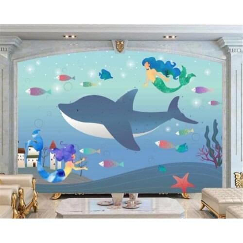 Beibehang papel de parede Custom Wallpaper Large Mural 3d Cartoon Kids Room Boy Girl Sky Whale Background wallpaper for walls 3d