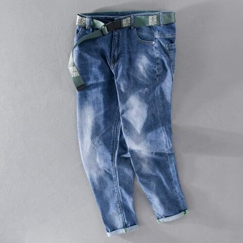 Belt ankle-length stretch cotton janes men pants casual comfortable fashion trousers men solid mens clothing spodnie pantalones