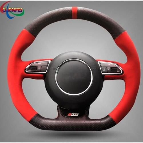DIY Anti-Slip Black Leather Red Suede Car Steering Wheel Cover For Audi RS4 RS5 S5 2012-2016 SQ5 S4 2013-2018 Car Accessories