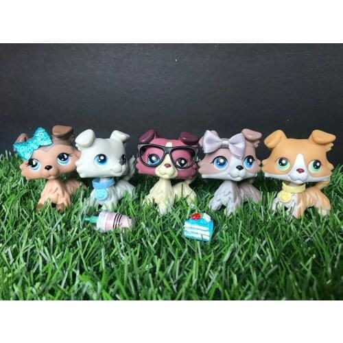 Pet shop Collie Dog Puppy with Magnet Clear Peg with Accessories Toys Figure Collection Rare Girl Boy Gift