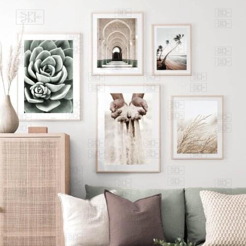 Nordic Print Poster Reed Palm Cactus Flowers and Plants Wall Art Canvas Painting Home Decor Pictures for Living Room Home Decor