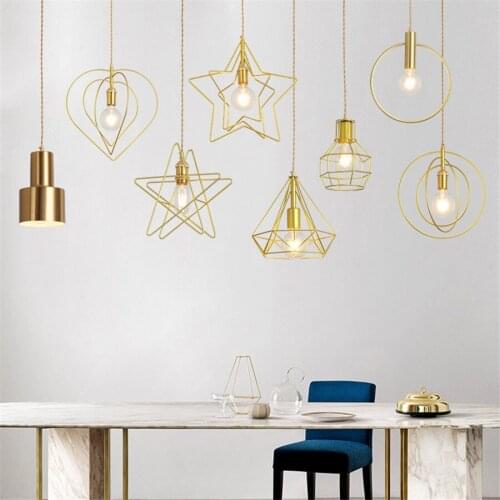Modern Creative Personality Hanging Light Simple Single Head Pendant Light Nordic Retro LED Gold Iron Hanging Lamp Bedside Lamp