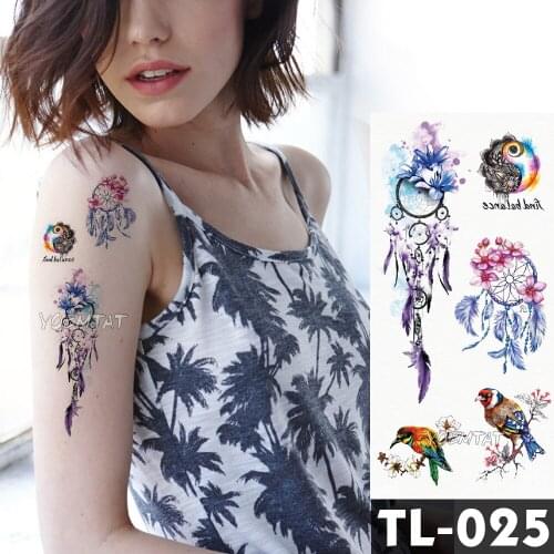 Dreamcatcher flower tattoos Bracelet Temporary Tattoo Stickers translated tattoos Girl Chest Arm Flash Fake Tattoo Women Waist