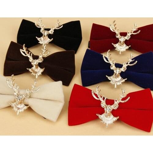 High end Fashion Mens Gold Velvet Bowtie Christmas Metal Elk Head Wedding Luxury Bow Ties Trendy Collar Jewelry Gifts for Men