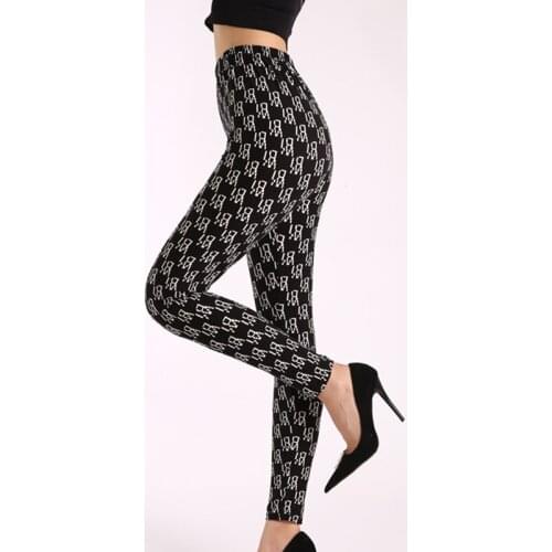 Black White Character Printed Leggings Women Houndstooth Fashion Elastic Secy Pants Fitness Push Up Jeggings High Waist Leggins