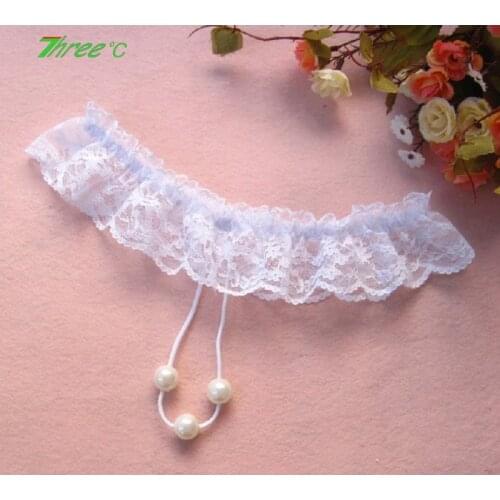 Ladies Sexy G-strings Lace Low Waist Pearl Massage Open Crotch Panties Women Transparent T-pants Thong Adult Sexy Lingerie