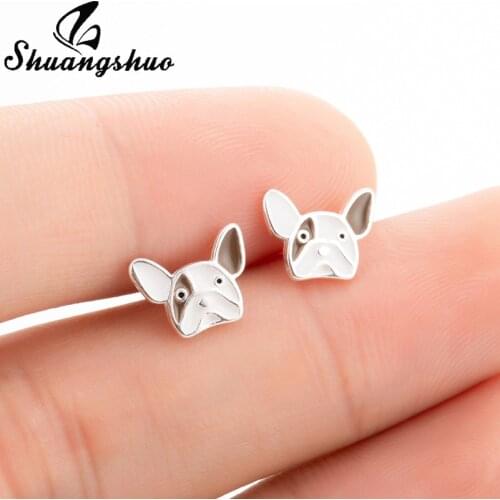 Shuangshuo Cute French Bulldog Enamel Stud Earrings for Girl Kids Jewelry Animal Bull Terrier Pet Dog Earring oorbellen Jewelry