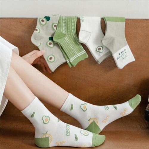 Japanese Vintage Long Socks Cotton Funny Avocado Pattern Women High Socks Green Fashion Casual Streetwear Happy Girl Socks Gifts