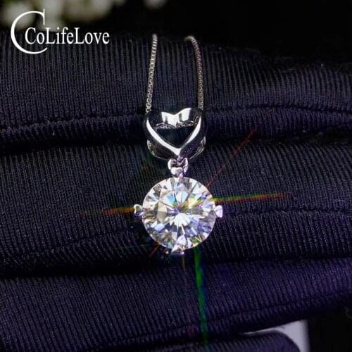 CoLife Jewelry 100% Real F Color Moissanite Pendant for Wedding 1ct Round Moissanite Jewelry 925 Silver Gemstone Pendant