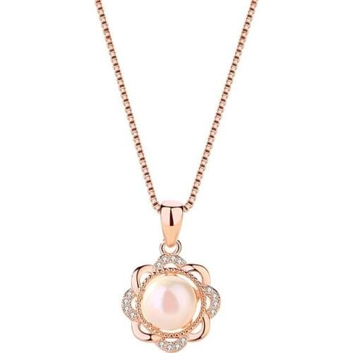 BUC1 S925 Sunflower Pearl Pendant Female Light Luxury Temperament Flower Clavicle Chain Sterling Silver Rose Gold Necklace Gift