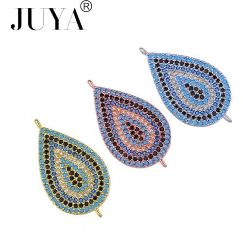2018 New design Top Quality 1 piece 30*16mm Blue Zircon Evil Eye Charms Bracelet Connectors For Diy Jewelry Making Accessories