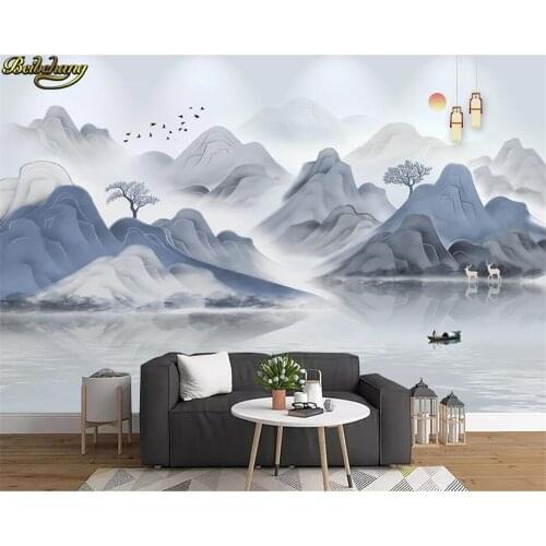 Beibehang Custom 3d wallpaper new Chinese style modern light luxury abstract artistic concept ink landscape painting wall paper
