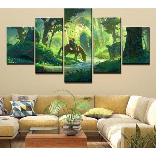 5 Piece Wall Art Canvas Game Figure Posters Zelda Breath of the Wild Modern Oil Painting Home Bedroom Wall Decor Decorration