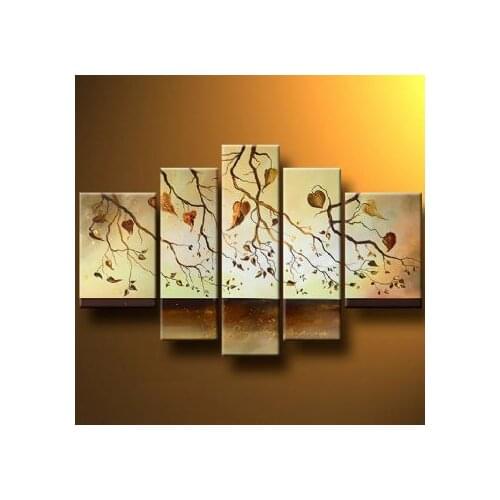 5pcs Hand Painted Oil Painting Modern Canvas Art Wall Decor Fall Morning-Floral Oil Painting Wall Art