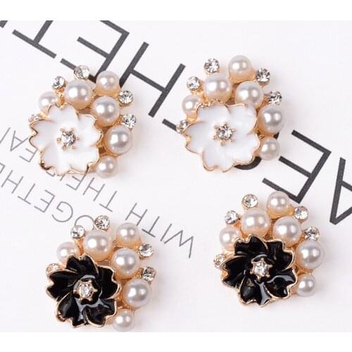 50pcs 19*21mm Gold color New fashion Alloy Material Enamel Pearl Crystal Flower charm for DIY Handmade Jewelry Making wholesale