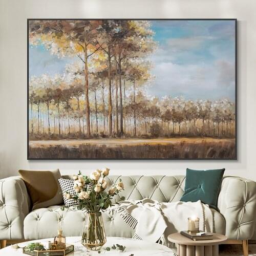 Abstract Brown Trees Oil Painting Handmade Landscape Wall Art 100% Hand Painted Canvas Painting For Living Room Decoration