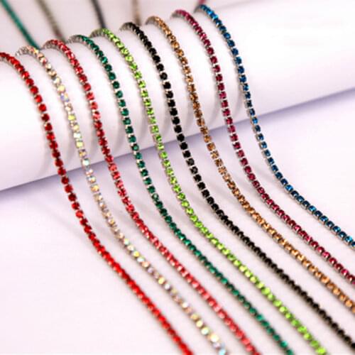 1Yard/0.91M Crystal Rhinestone Close Chain Trim Sewing Jewelry Craft 2MM Silver Color For DIY Clothing Decoration