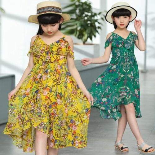 Kids 2-13Y Teenage Childrens New Girl Dress 2018 Summer Strapless Beach Dresses Chiffon Dresses Girls Fashion Children Clothes