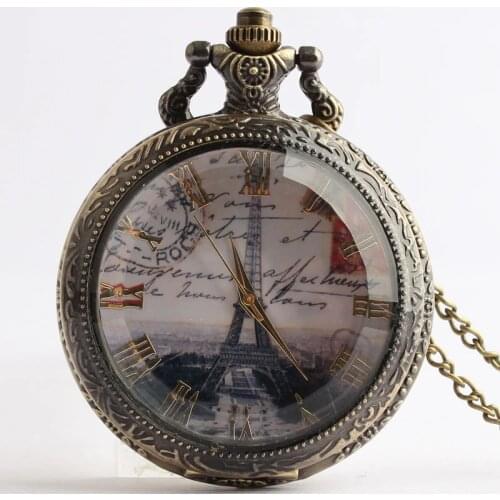 Eiffel tower Clock Watch Necklace Open Antique Vintage Lockets Pendant Vintage Bronze Long Chain Locket necklace Jewelry Gift