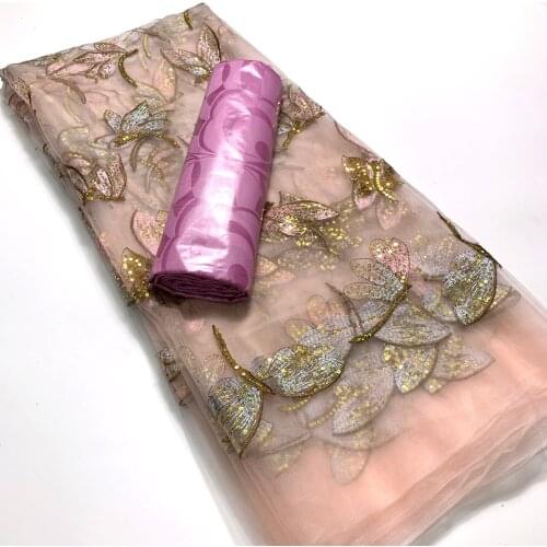 Beautiful African Bazin Riche Fabric African Net Lace With Sequins 2.5+2.5Yards Bazin Brode African Lace Fabric For Dress