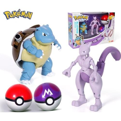 Pokemon Blastoise Mewtwo Set Toy Poke Ball Manual Transforming Robot Pokemon Baby Eevee Pikachu Anime Action Figure Doll Kids G