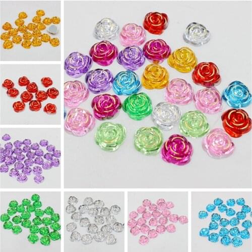 New 50Pcs 15mm Mixed Gold Base Rose Flower Shape Design Acrylic Rhinestone Flatback Rhinestones For DIY Accessories Crafts