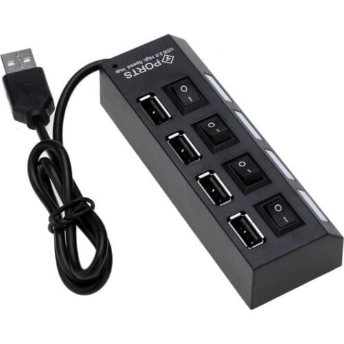 Newest Plug and Play Slim & Light High Speed 4 Ports USB 2.0 Interface External Multi Expansion Hub with ON / OFF Switch