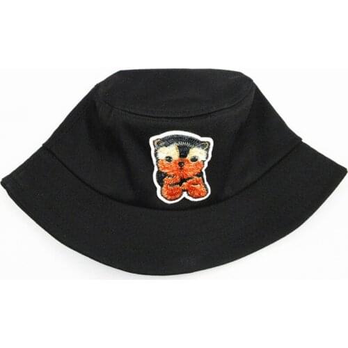 2021 Cute Dog Embroidery Cotton Bucket Hat Fisherman Hat Outdoor Travel Hat Sun Cap Hats for Men and Women 153